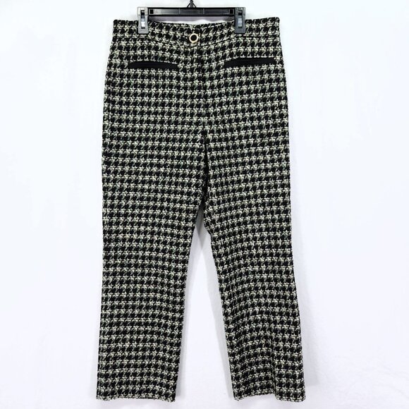 Zara Textured Tweed Houndstooth Pants Size Medium Cropped Trousers Plaid - Picture 2 of 16